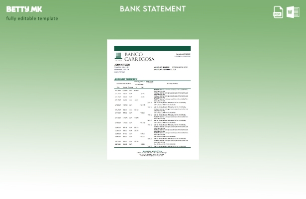 модерен стил Португалија Banco Carregosa банка извод од ексел шаблон
